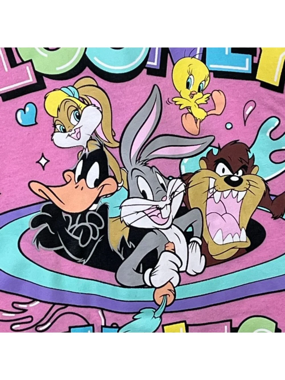 Looney Tunes Girls Pink Bugs Bunny Daffy Taz Graphic T-Shirt Kids Size L